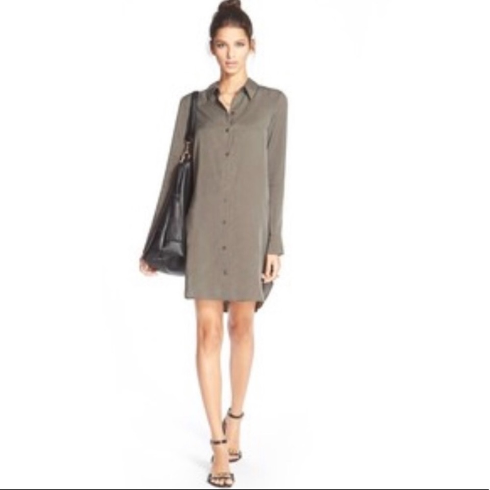 WAYF Button down shirt dress in Olive